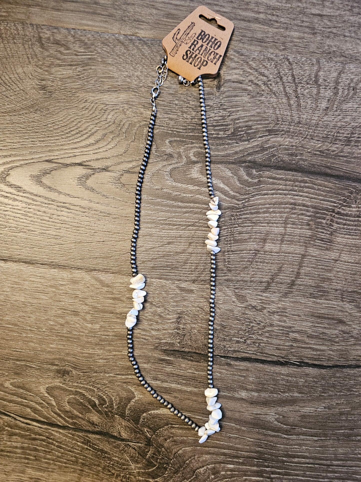 Bar Chip Stone Long Necklace- White