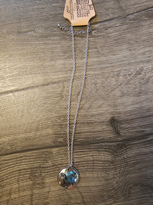 Western Round Cow Pendant Necklace