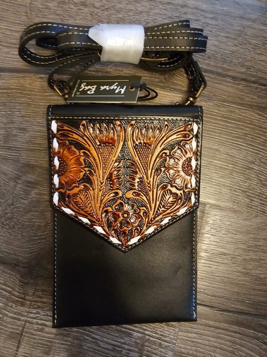 Prairie Times Petite Hand-Tooled Bag in Coal