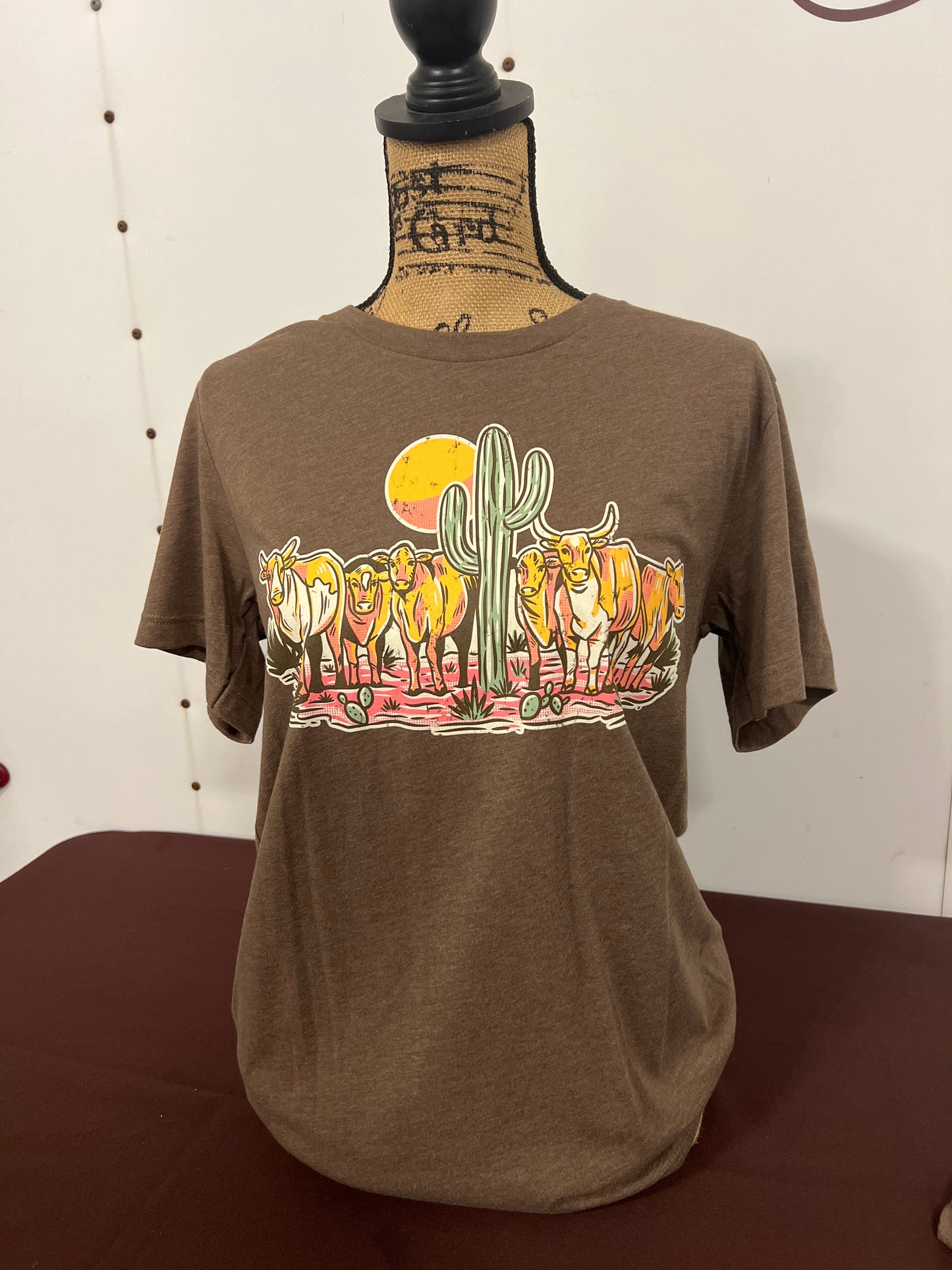 Rowdy Crowd: Ladies Cattle Design Brown Tee