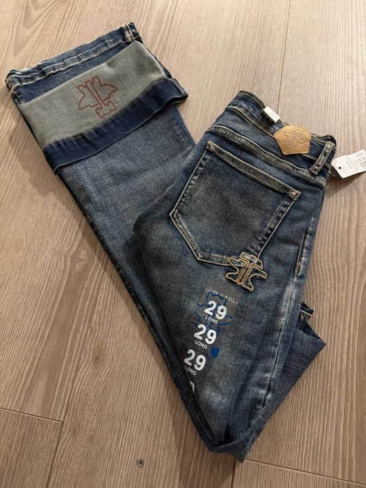 Tin Haul: Ladies Libby High Rise Flare Logo on Pocket Jeans
