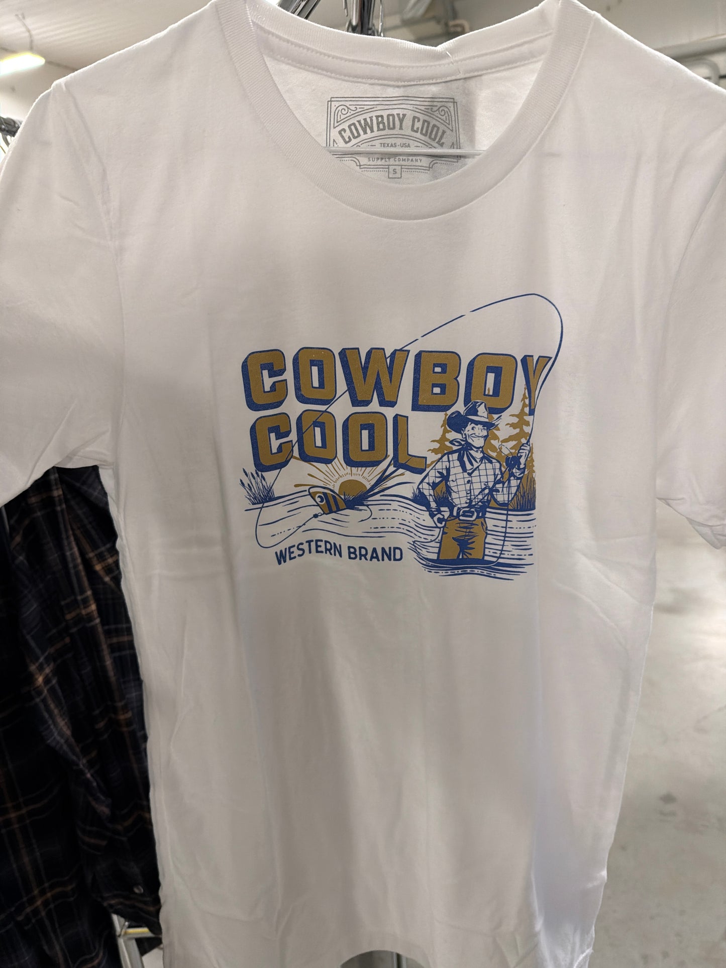 Cowboy Cool: Men’s Bass Wrangler White T shirt