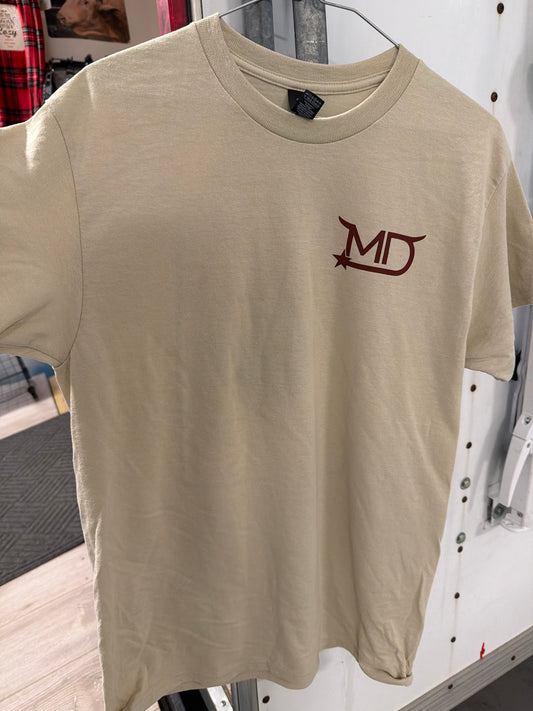 MD Bucking Bulls: Tan Short Sleeve Shirt With Brown Logo on Front