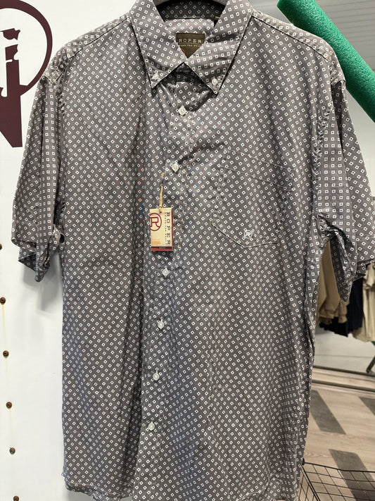 Roper: Men’s Grey Diamond Design Short Sleeve Button Up
