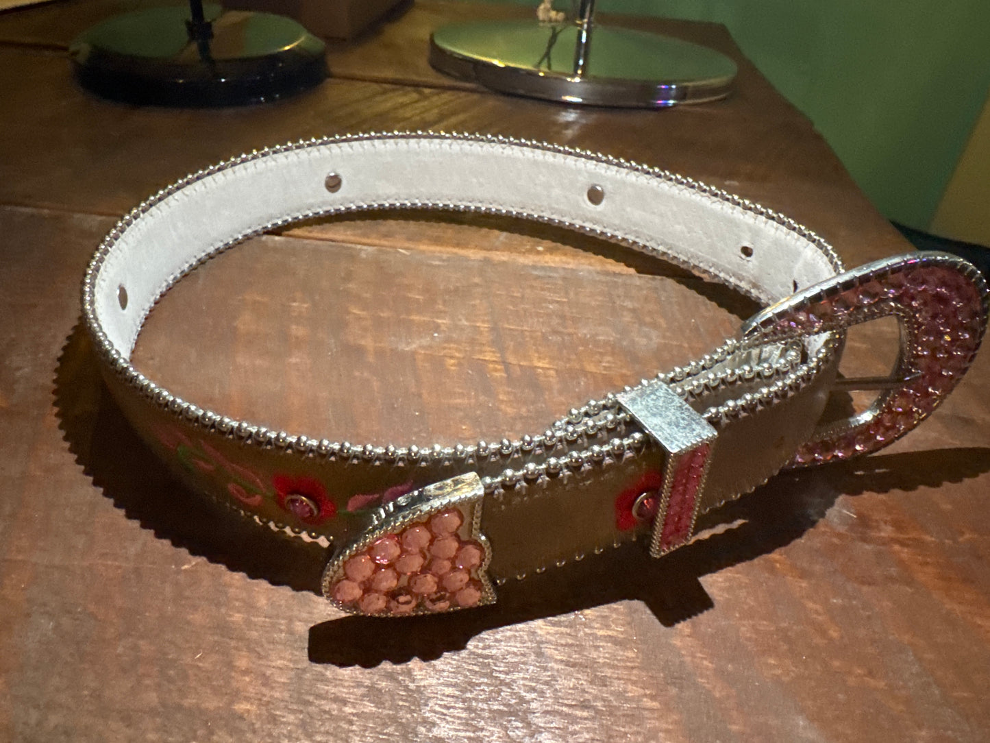 Pink jeweled large leather dog collar