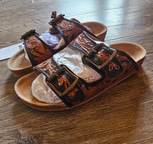 Falling Feather Sandals- Brown/Black