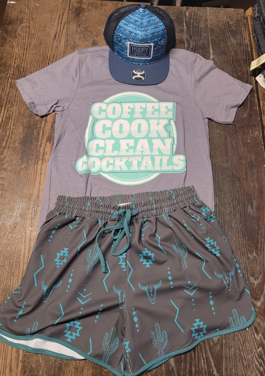 Ladies Coffee Cook Clean Cocktails Tee