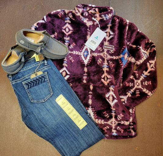 Ladies Hooey Maroon Fleece Pullover