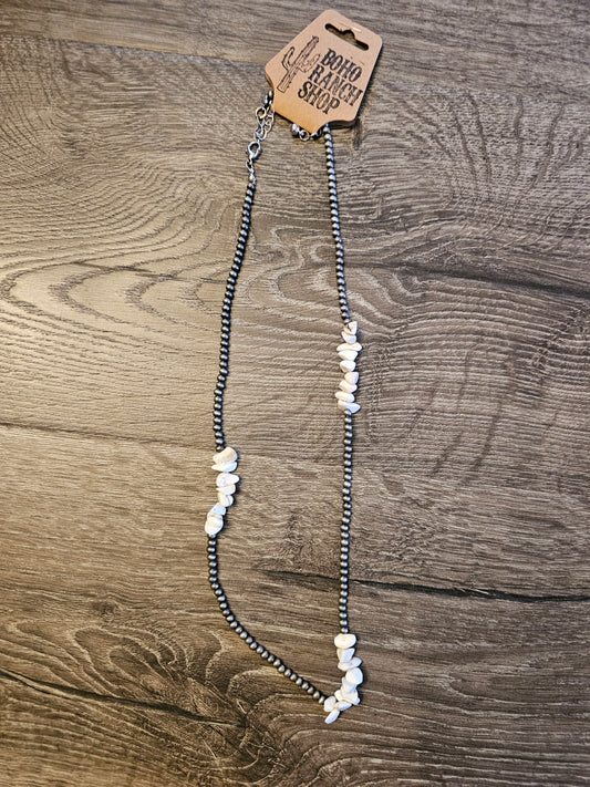 Bar Chip Stone Long Necklace- White