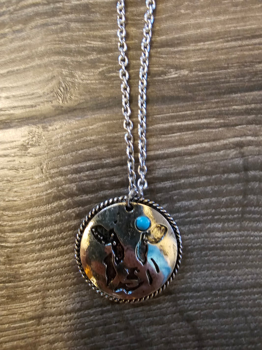 Western Round Cow Pendant Necklace