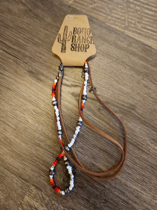 Western 3 Layered Suede Seed Bead Choker
