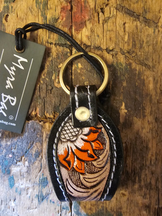 Hi There Hand-Tooled Leather Key Fob