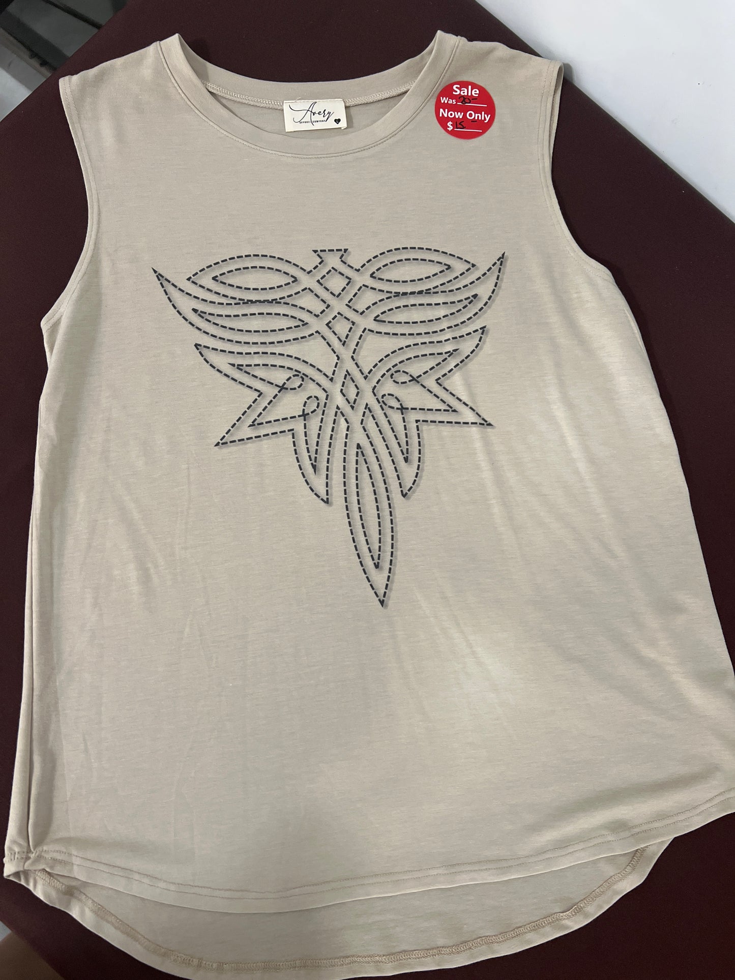 Avery: Ladies Boot Stitch Tan Sleeveless Tank
