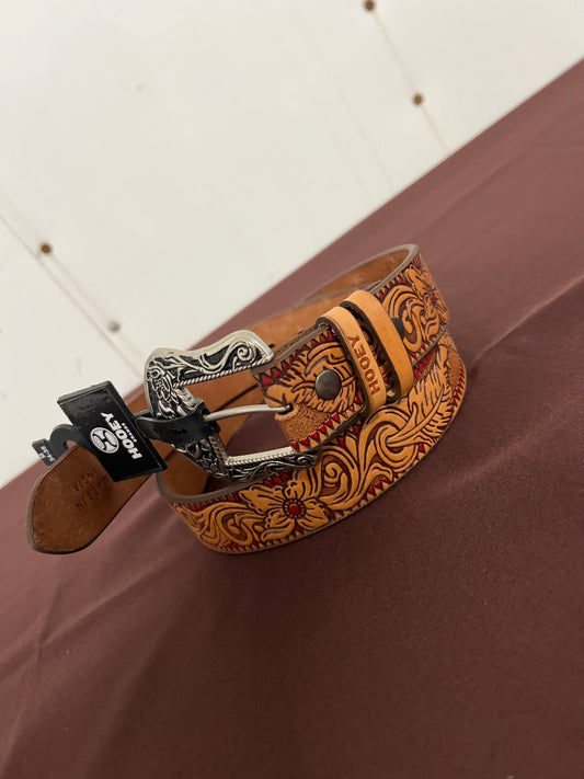 Hooey: Brown&Red “Flora” belt with Silver Square Buckle