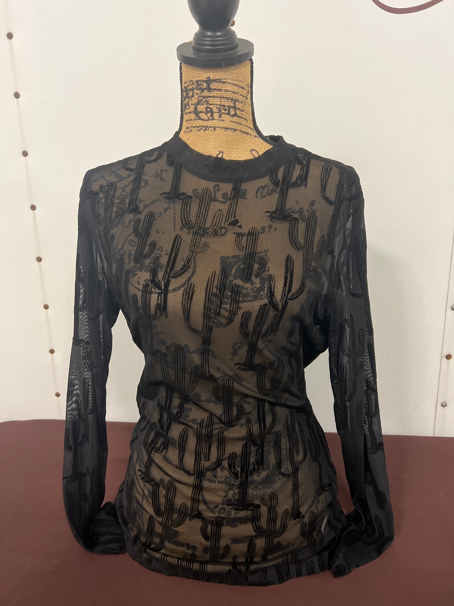 Tanz: All About Cactus 3D Print Mesh Top- Black