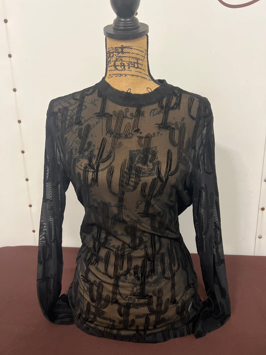 Tanz: All About Cactus 3D Print Mesh Top- Black
