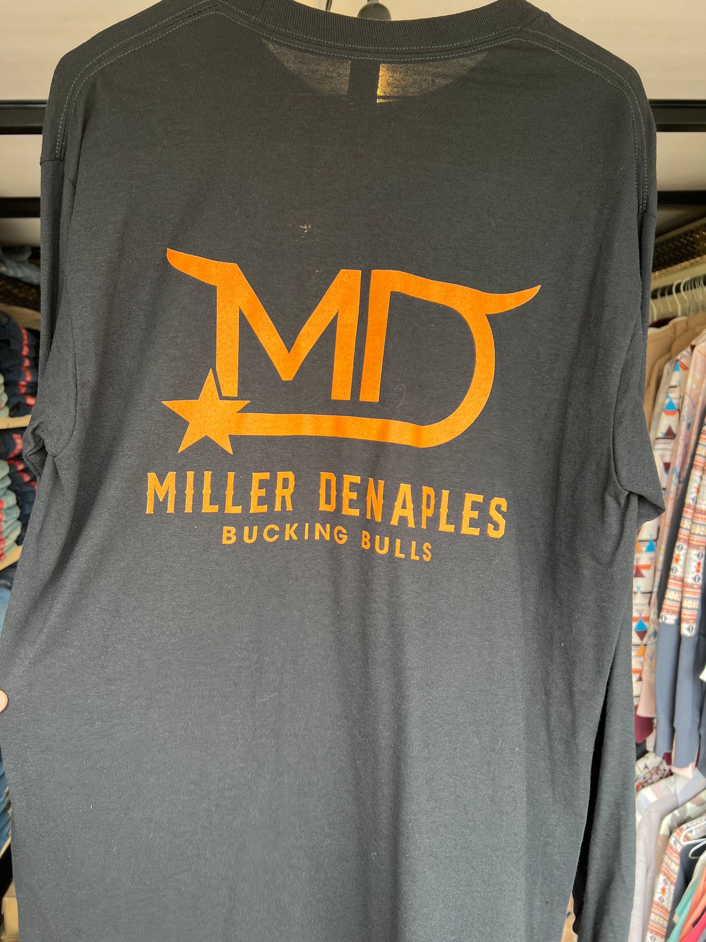 MD Bucking Bulls: Black Long sleeve with orange logo