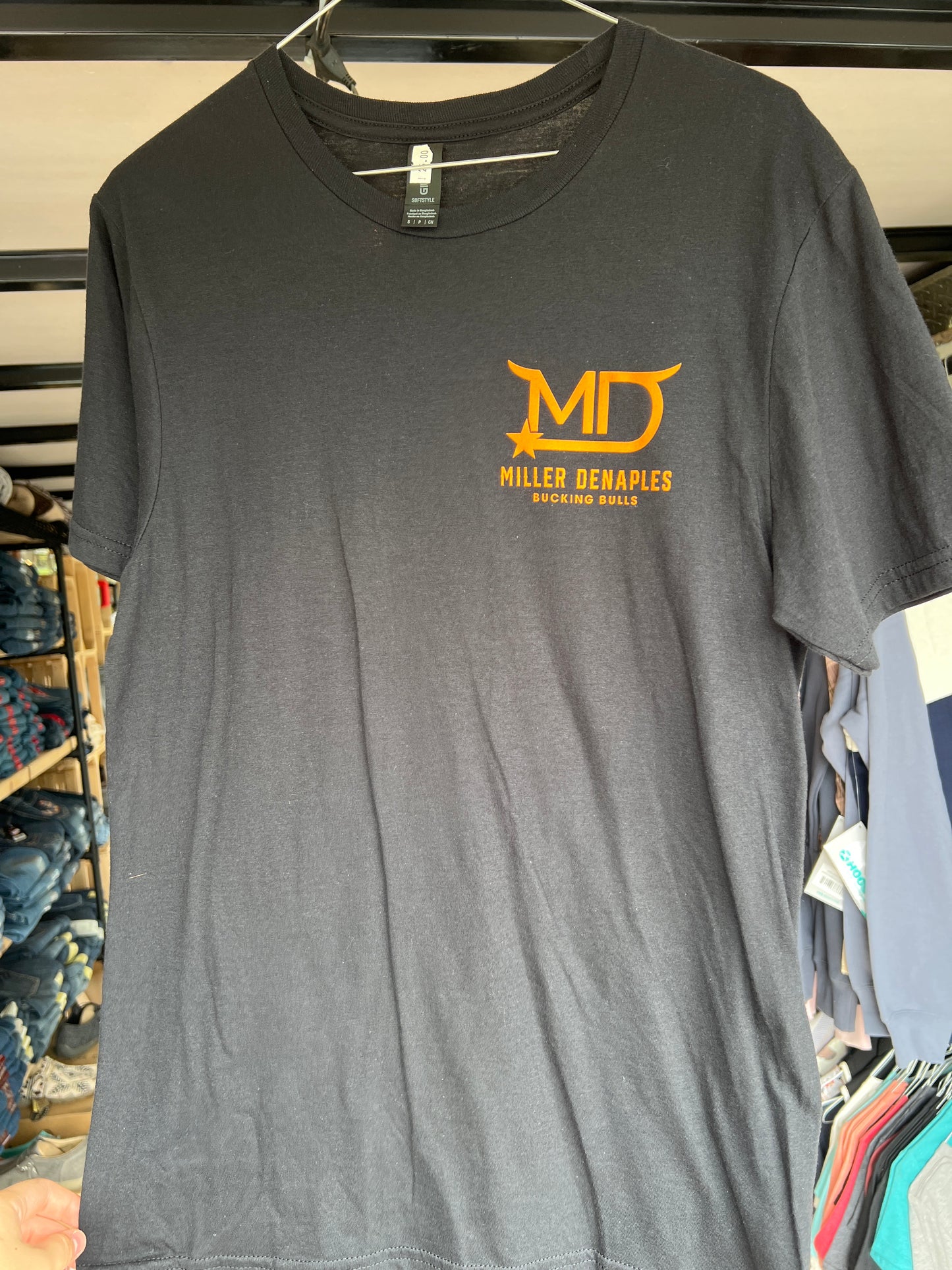 MD Bucking Bulls: Black Short Sleeve Shirt with Orange Logo