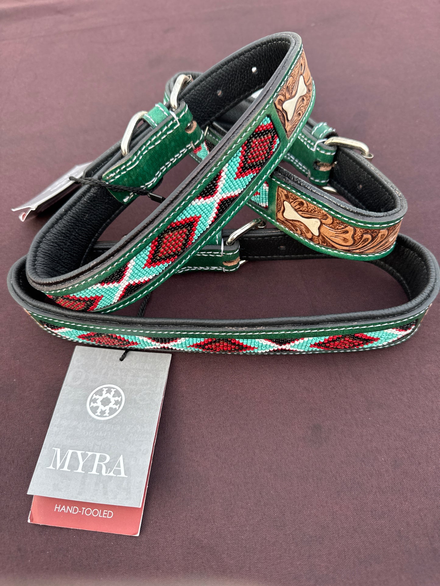 Myra Brown and Turquoise Dog Collars