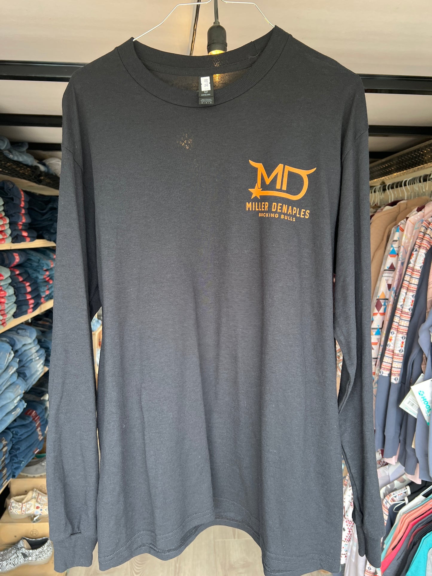 MD Bucking Bulls: Black Long sleeve with orange logo