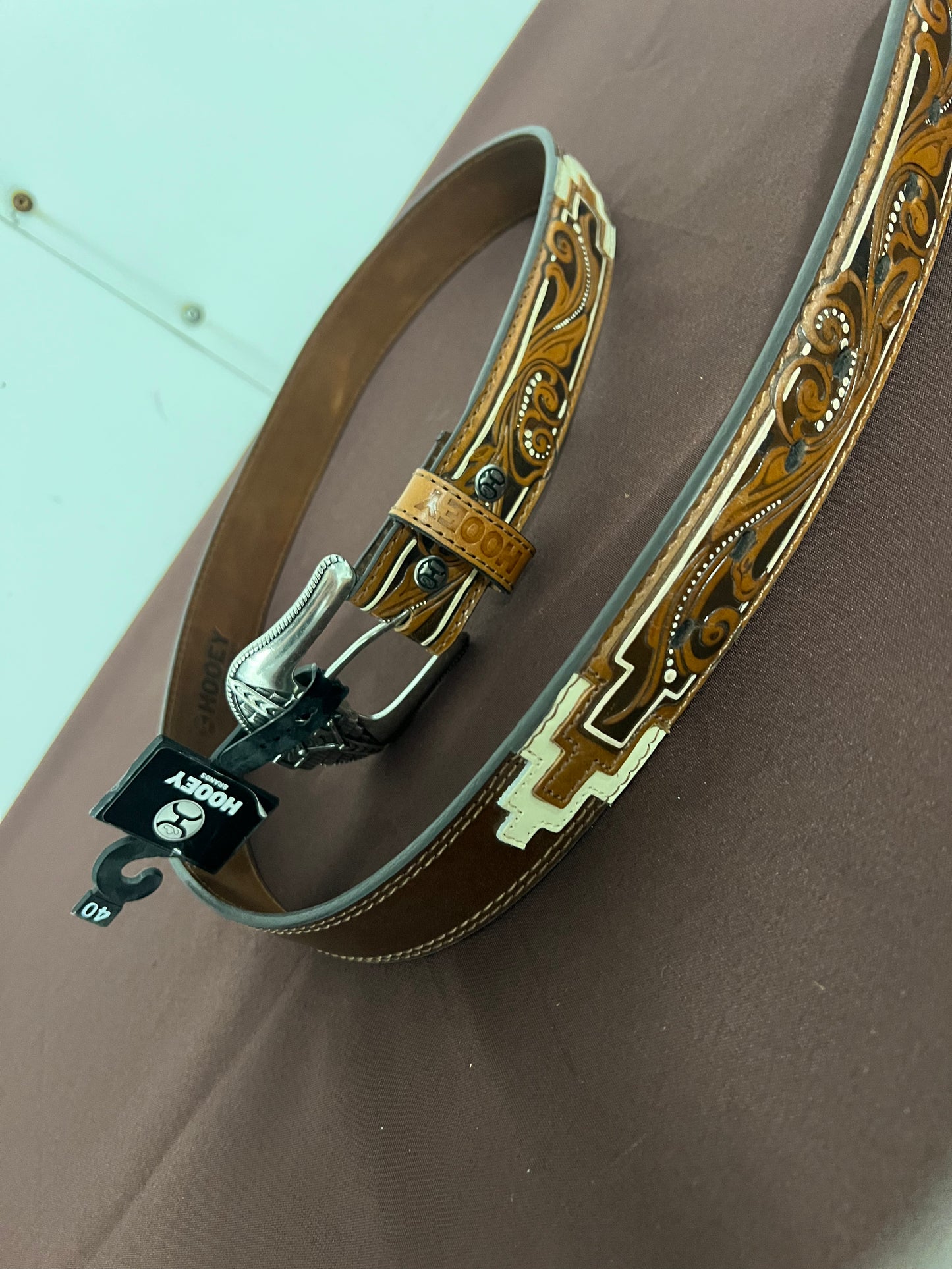 Hooey: Natural/Brown/Ivory Belt with Silver Buckle