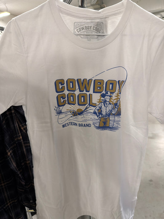 Cowboy Cool: Men’s Bass Wrangler White T shirt