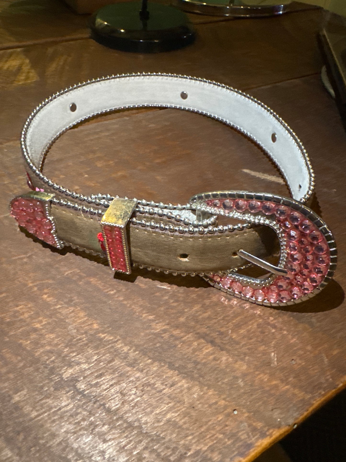 Pink jeweled large leather dog collar