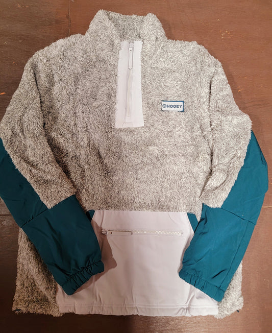 Ladies Hooey Fleece Pullover Grey with Teal